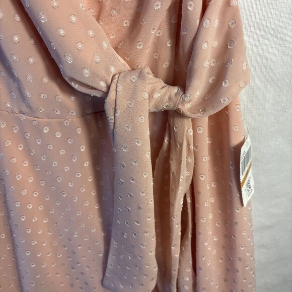 Pink Polka Dot Sleeveless Wrap Dress With Bow Detail & Zipper Closure - Picture 4 of 14